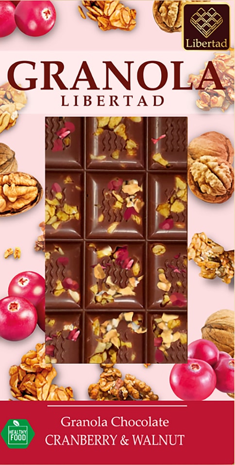 Шоколад Libertad Молочный гранола клюква и грецкий орех 80г 150₽