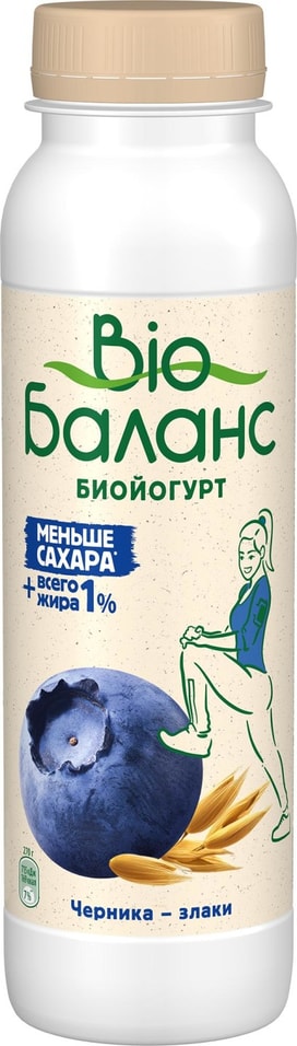 Биойогурт питьевой Bio Баланс с черникой и злаками 1% 270г от Vprok.ru