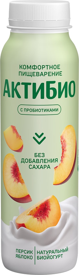 Био йогурт питьевой АКТИБИО С бифидобактериями яблоко персик 1.5% 260г