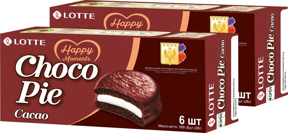 Печенье Lotte Choco Pie Cacao в глазури 6шт*28г (упаковка 2 шт.)