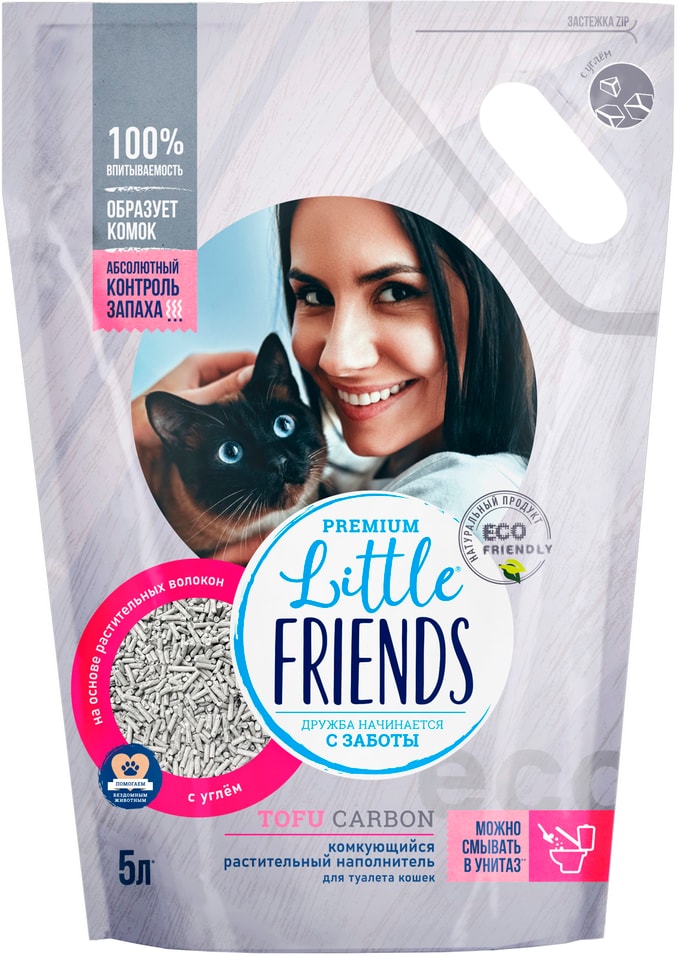 Наполнитель для кошачьего туалета Little Friends Tofu Carbon комкующийся 2.5кг