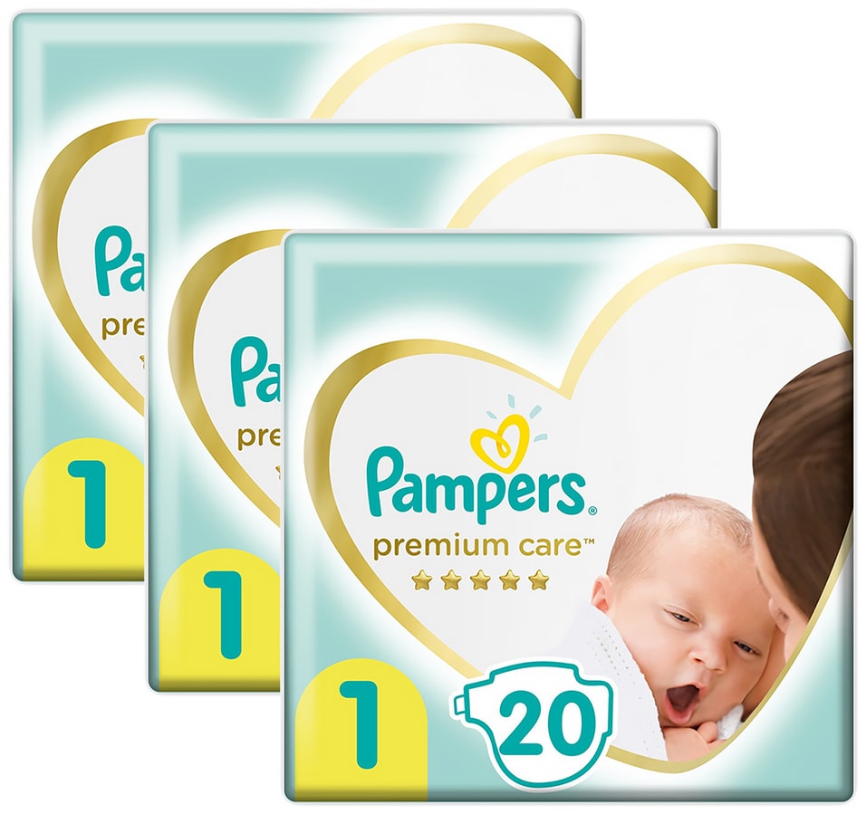 Подгузники для новорожденных Pampers Premium Care 1 размер 2-5кг ультрамягкие 20шт упаковка 2 шт 718₽