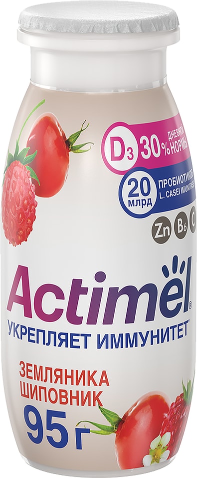 Напиток кисломолочный Actimel Земляника шиповник 1.5% 95г