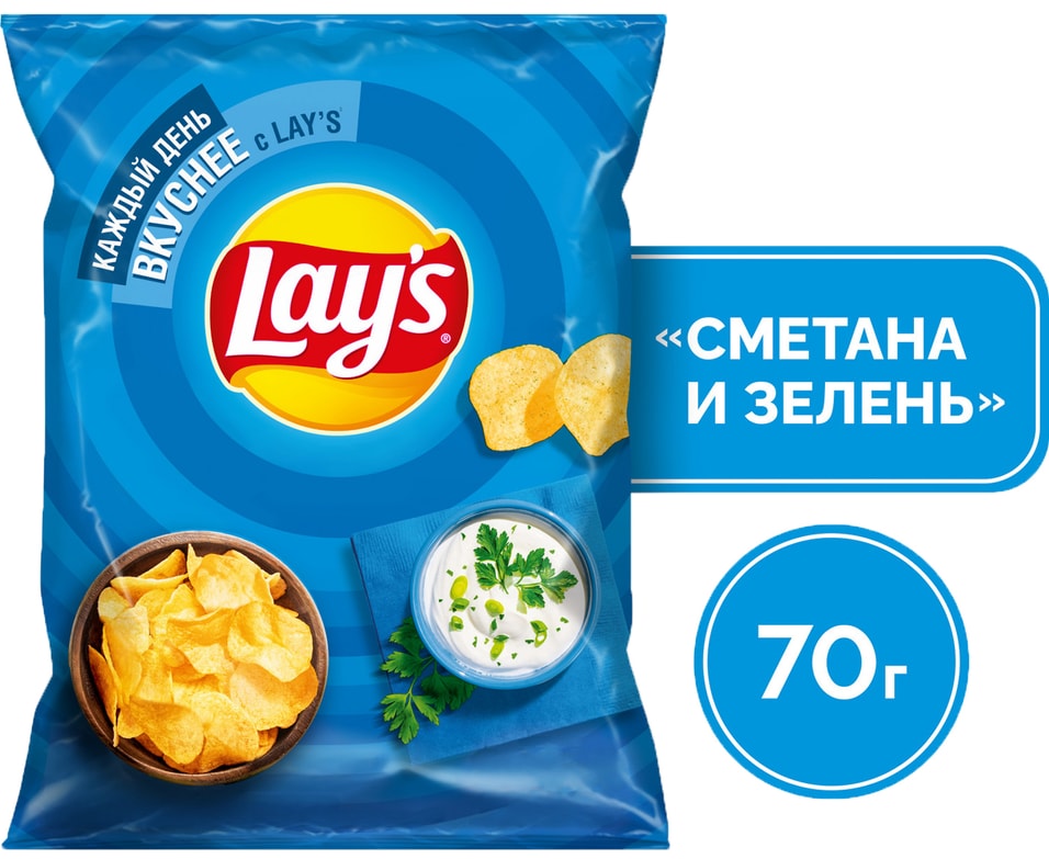 Чипсы Lays Сметана-Зелень 70г - Vprokru Перекрёсток 95₽