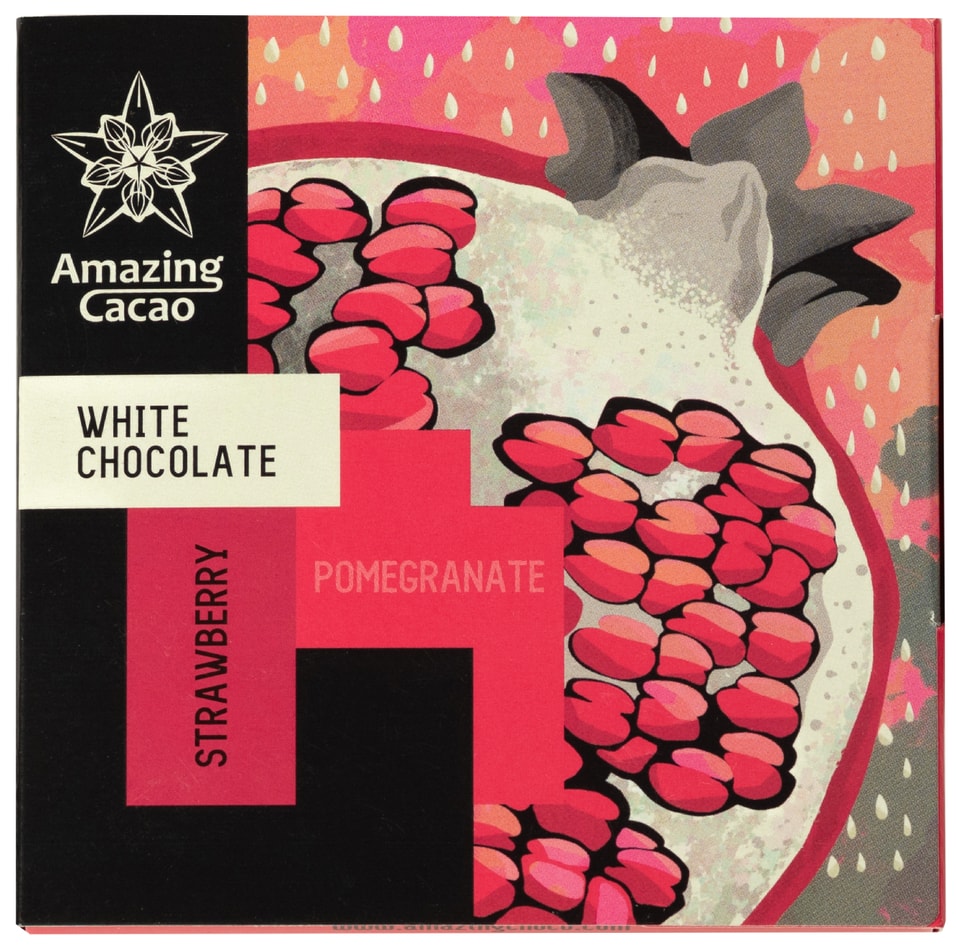 Шоколад Amazing Cacao Белый Клубничный с гранатовыми кранчами 40% 60г