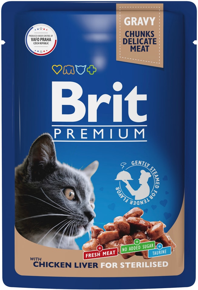 Влажный корм для стерилизованных кошек Brit Premium с куриной печенью в соусе 85г