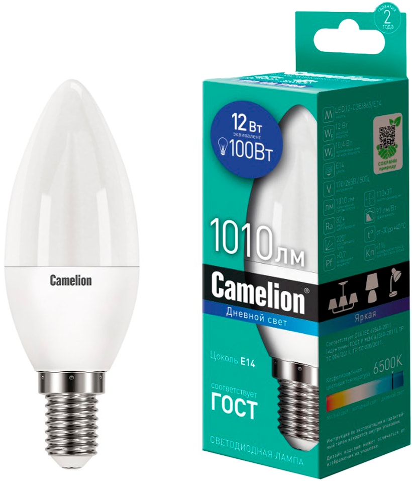 Лампа Camelion светодиодная LED12-C35 865 E14 12вт