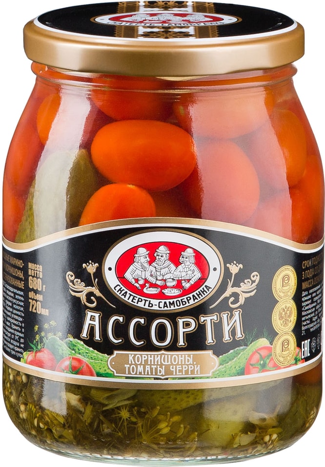 Ассорти Скатерть-самобранка из корнишонов и томатов черри 720мл