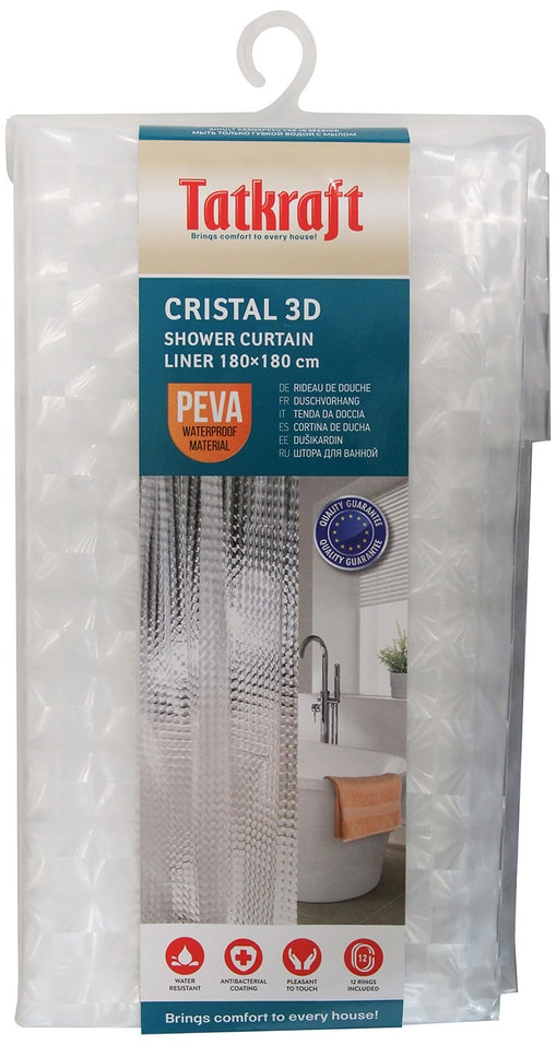 Штора для ванной комнаты Tatkraft Cristal 3d Peva 180*180см