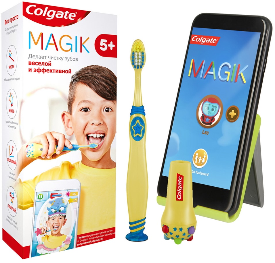 Зубная щетка детская Colgate Magik 5+ с приложением для чистки зубов ультрамягкая