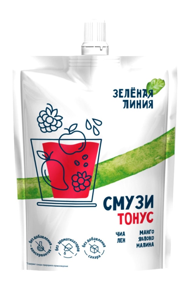 Пюре Зеленая Линия Смузи Тонус с семенами чиа и льна 120г