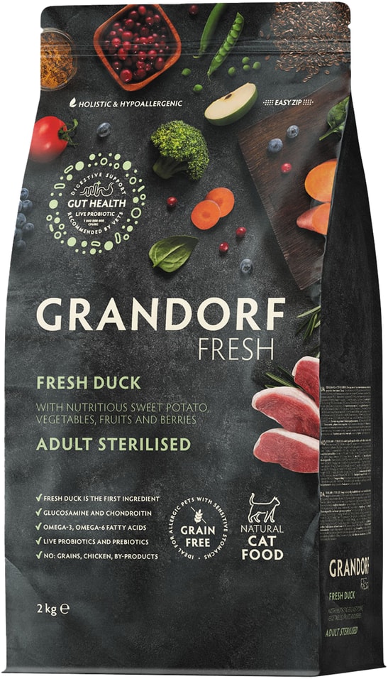 Сухой корм для кошек Grandorf Fresh Cat Sterilised Свежее мясо утки с бататом для стерилизованных 2кг 3679₽