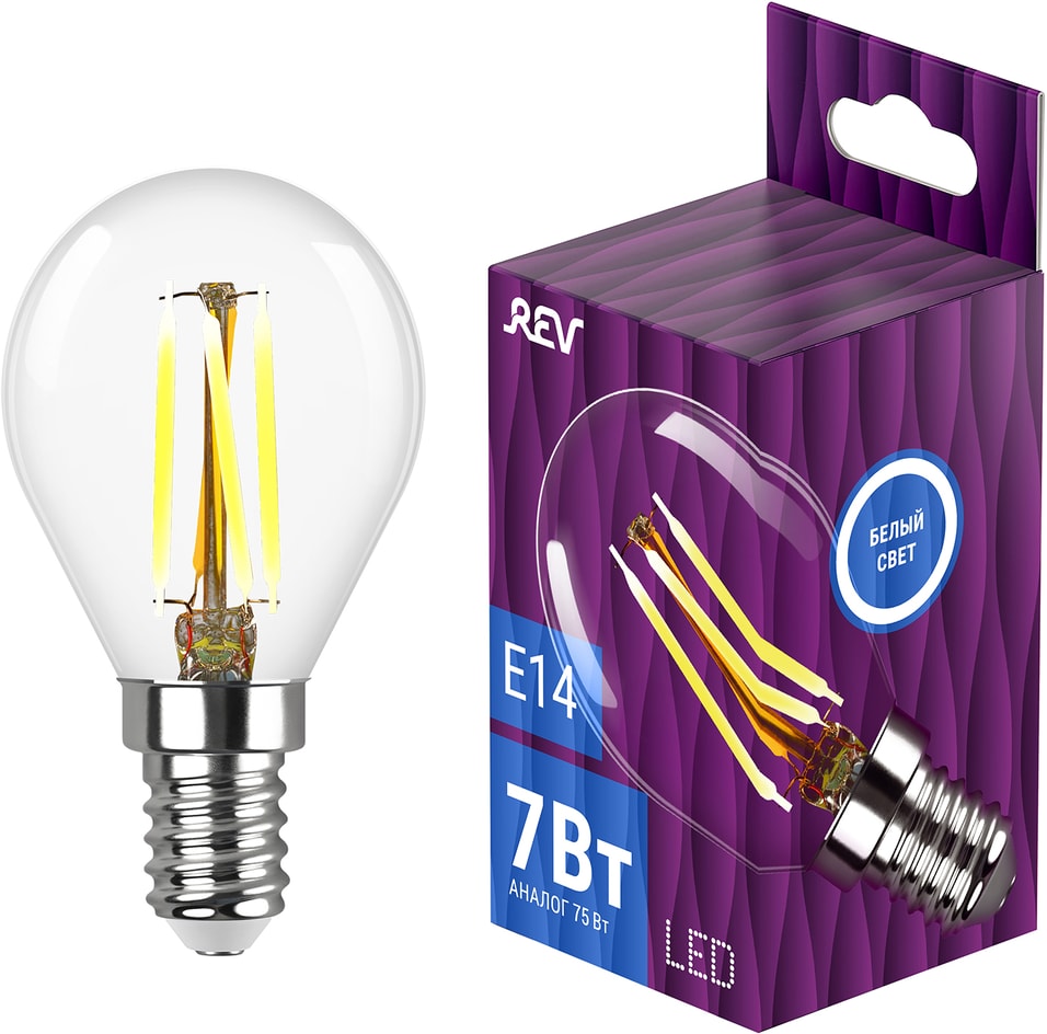Лампа светодиодная REV Filament Белый свет E14 7Вт