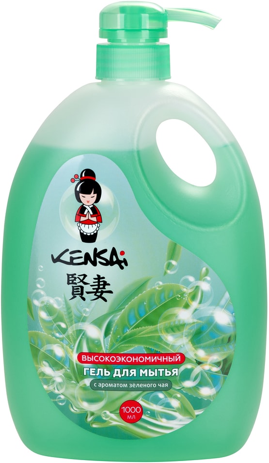 Гель для мытья посуды Kensai и детских принадлежностей с ароматом зеленого чая 1л