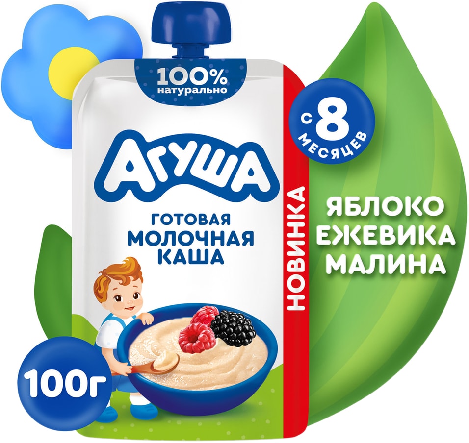 Каша Агуша молочная пшенично-овсяная с яблоком ежевикой и малиной 100г 61₽