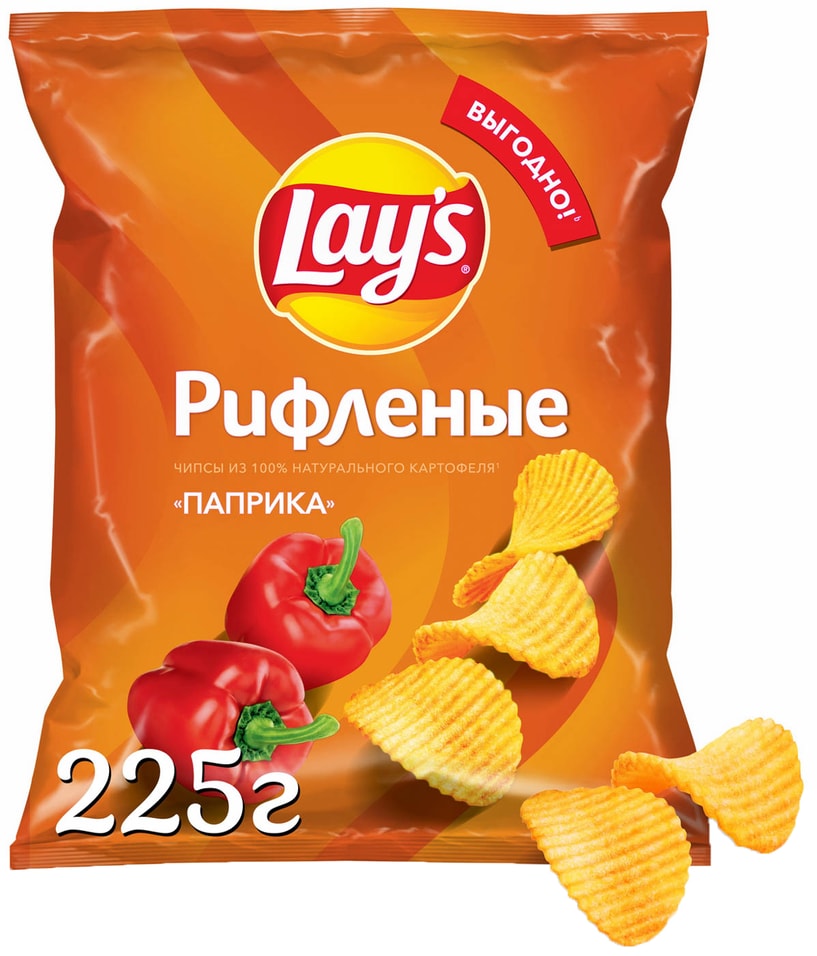 Чипсы Lays Рифленые со вкусом паприки 225г от Vprok.ru