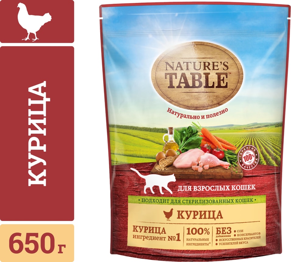 Сухой корм для кошек Natures Table Курица 650г