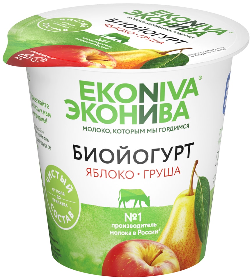 Биойогурт ЭкоНива с яблоком и грушей 2.8% 125г