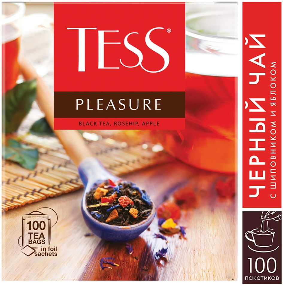 Чай черный Tess Pleasure с шиповником и яблоком 100 пак