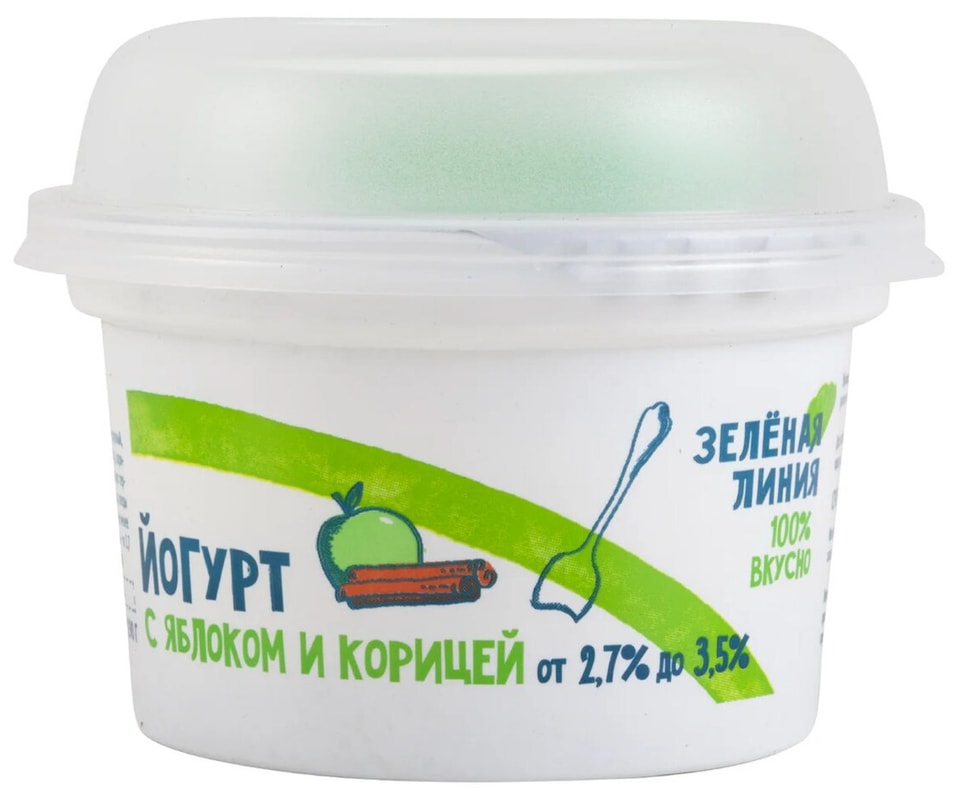 Йогурт Зеленая линия с яблоком и корицей 2.7-3.5% 190г от Vprok.ru