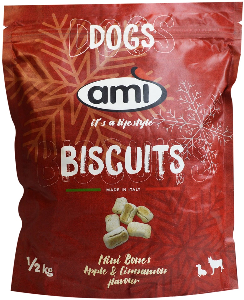 Лакомство для собак Ami Pet Biscuits Веганское Печенье яблоко с корицей 500г