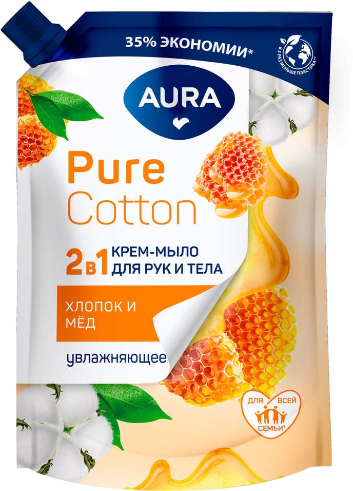 Крем-мыло Aura Pure Cotton 2в1 для рук и тела Хлопок и мед 450мл