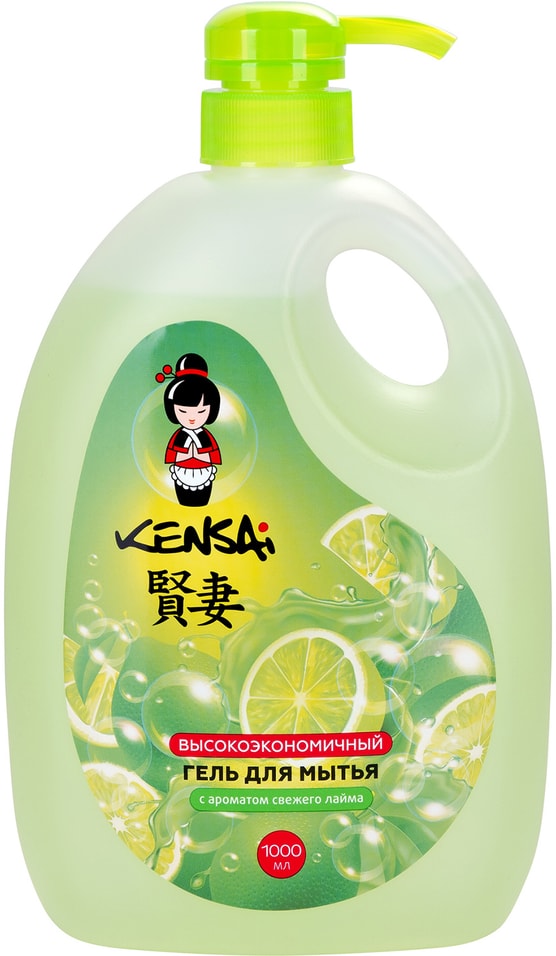 Гель для мытья посуды Kensai и детских принадлежностей с ароматом лайма 1л