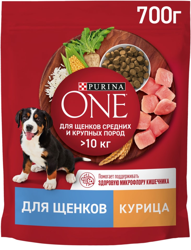 Сухой корм для щенков Purina ONE для средних и крупных пород с курицей и рисом 700г 349₽