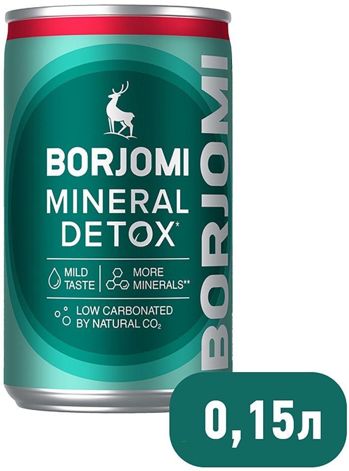Вода Borjomi Mineral Detox минеральная природная лечебно-столовая питьевая газированная 150мл