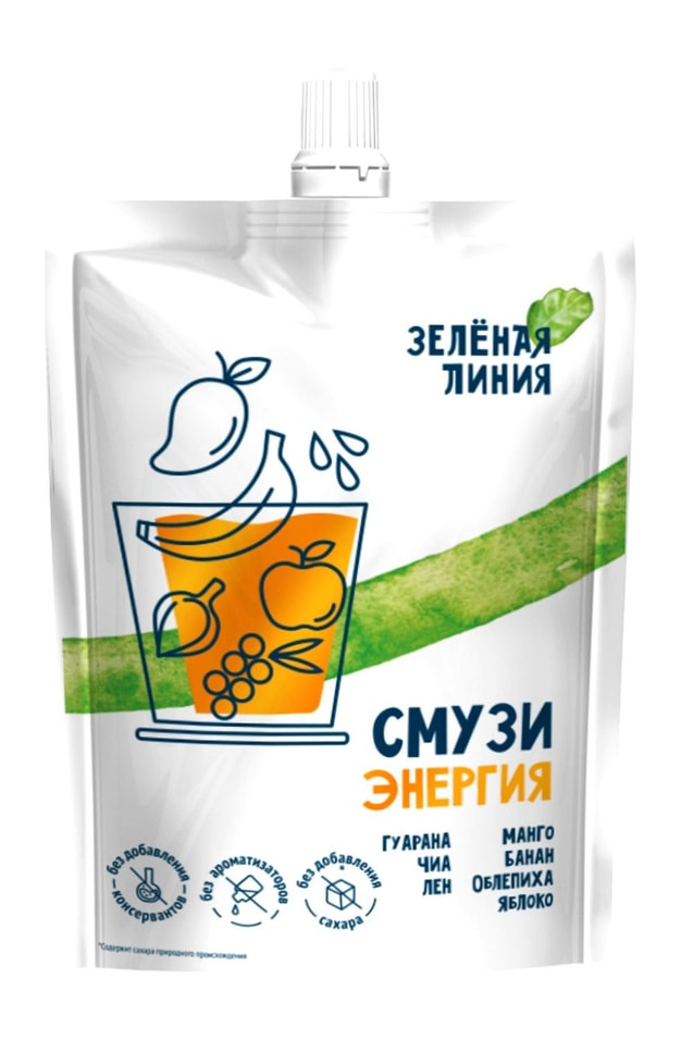 Пюре Зеленая Линия Смузи Энергия с семенами чиа льна и гуараной 120г