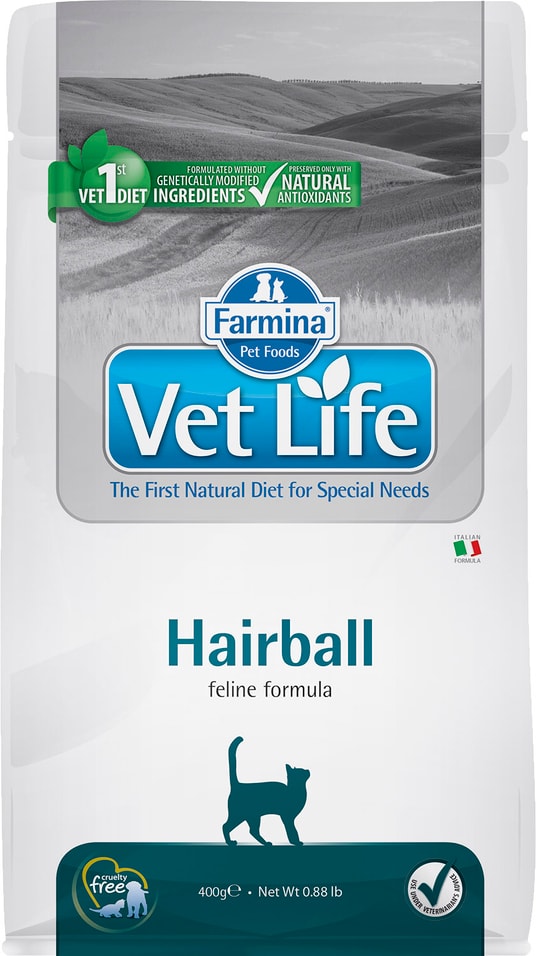 Сухой корм для кошек Farmina Vet Life Cat Hairball диетический с курицей корм способствующий выведению комочков шерсти из кишечника 400г