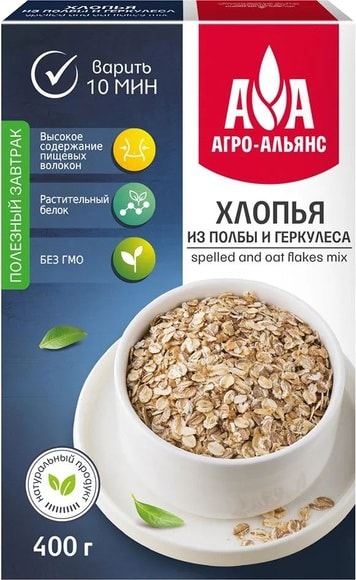 Хлопья Агро-Альянс 4 злака 400г - Vprok.ru Перекрёсток