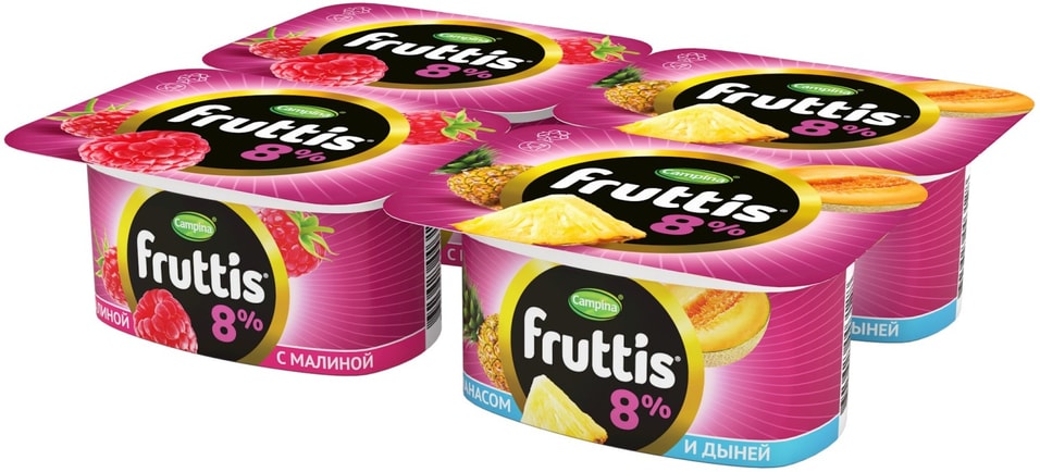 Продукт йогуртный Fruttis Малина Ананас-дыня 8% 4шт*115г