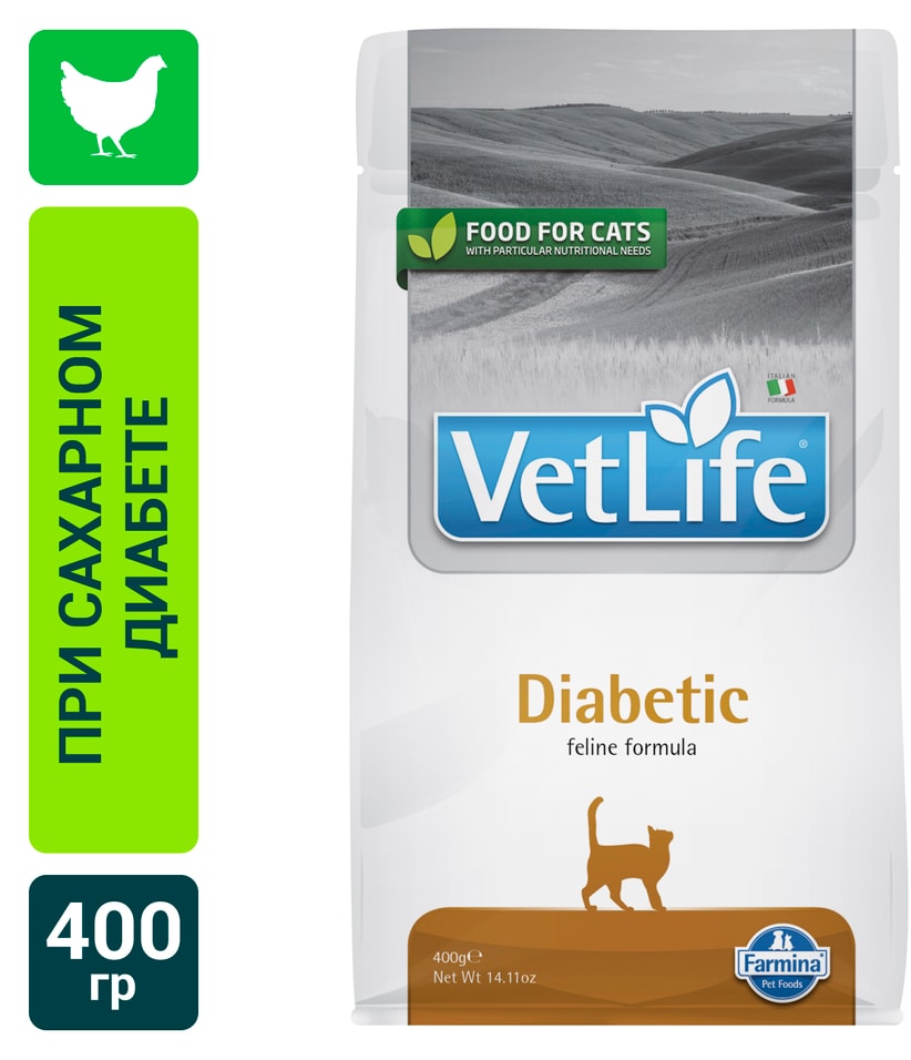 Сухой корм для кошек Farmina Vet Life Cat Diabetic диетический с курицей при сахарном диабете 400г
