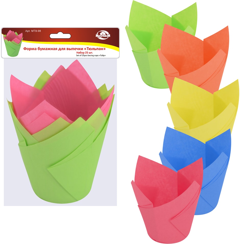 Набор форм для выпечки Мультидом Тюльпан бумажные 88см 25шт 72₽