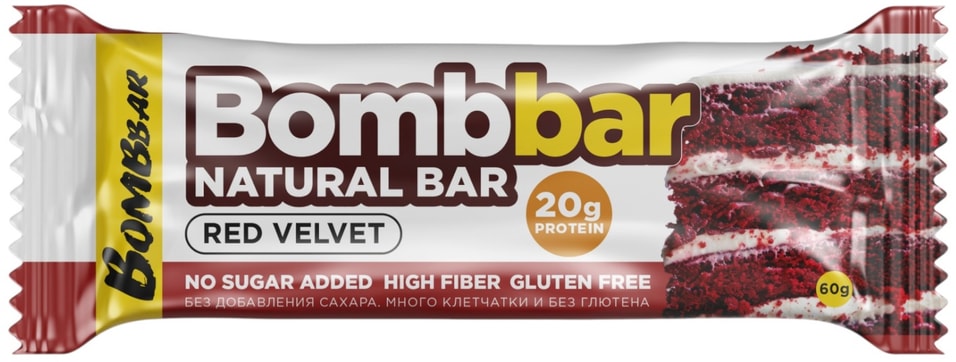 Батончик BombBar Красный Бархат неглазированный 60г 130₽