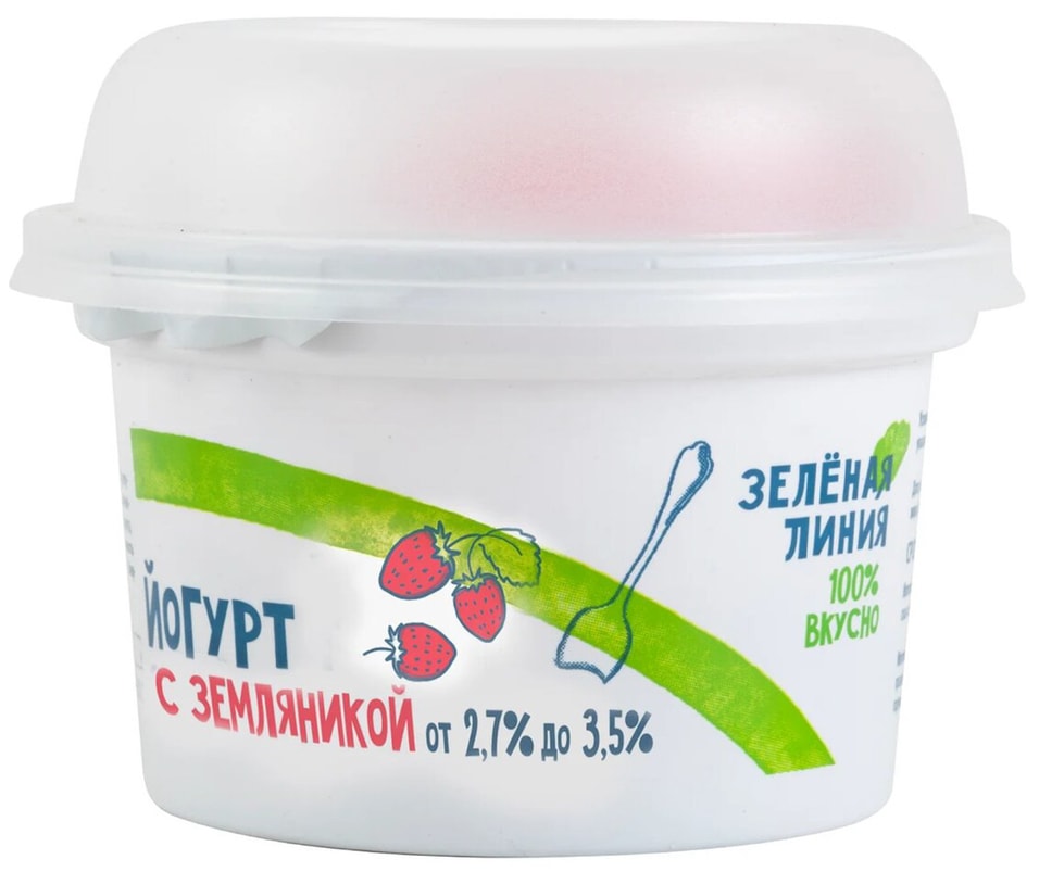 Йогурт Зеленая линия с земляникой 2.7-3.5% 200г от Vprok.ru