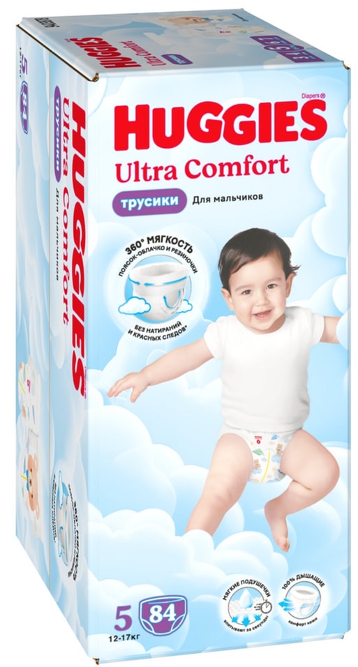 Подгузники-трусики Huggies Ultra Comfort для мальчиков размер 5 12-17кг 84шт 2099₽