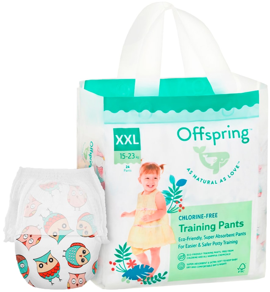 Подгузники-трусики Offspring Совы XXL 15-23кг 24шт