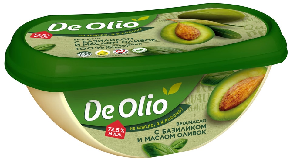 Крем De Olio на растительных маслах со вкусом базилика и оливковым маслом Extra Virgin 72.5% 220г