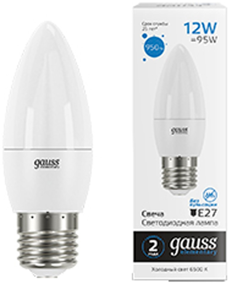 Лампа Gauss Elementary Свеча 12W 950lm 6500K E27 LED