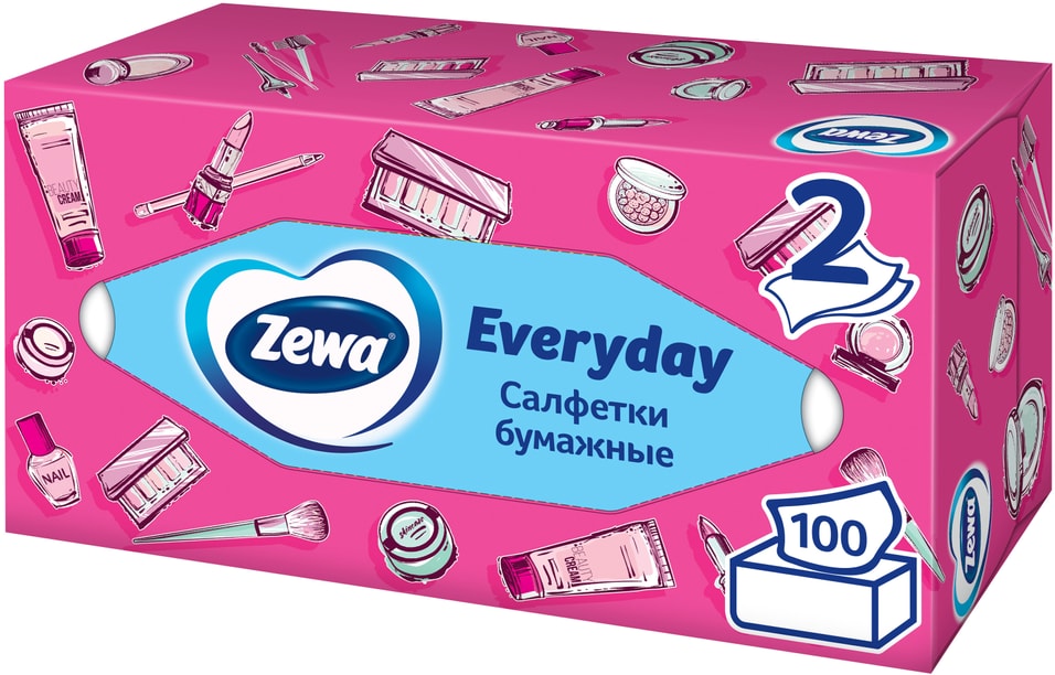 Салфетки бумажные Zewa Everyday косметические 2 слоя 100шт
