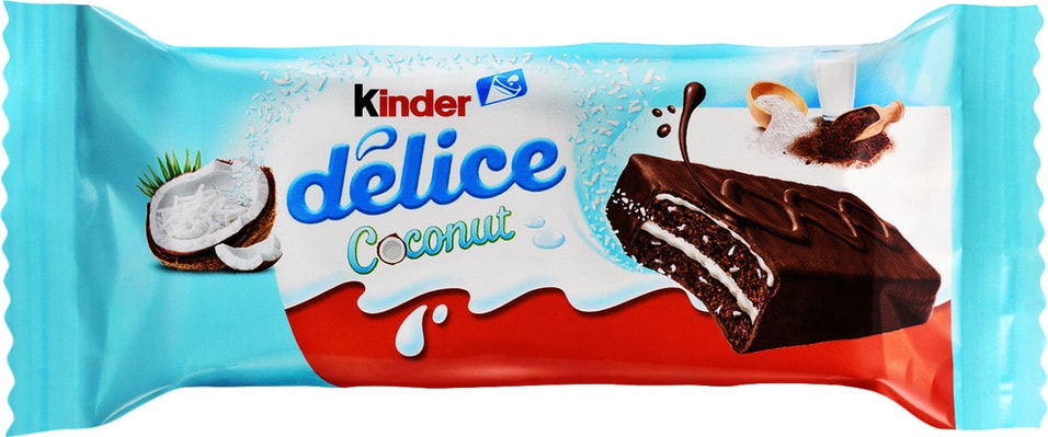 Пирожное Kinder Delice покрытое какао-глазурью с кокосовой начинкой 37г