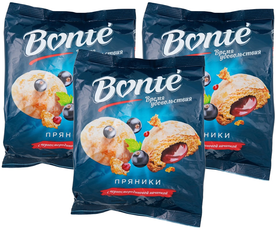 Пряники Bonte с черносмородиновой начинкой 300г (упаковка 3 шт.)