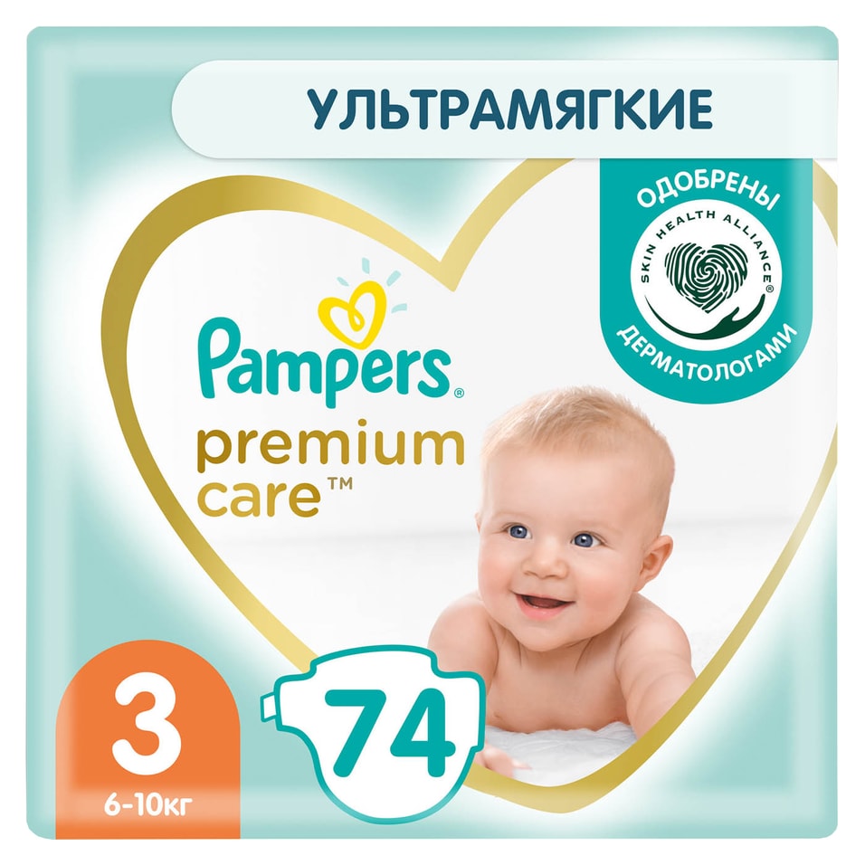 Подгузники Pampers Premium Care 6-10кг Размер 3 74шт