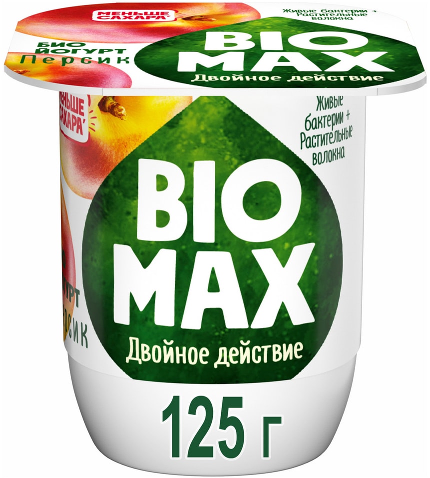 Биойогурт BioMax Двойное действие Персик 2.2% 125г