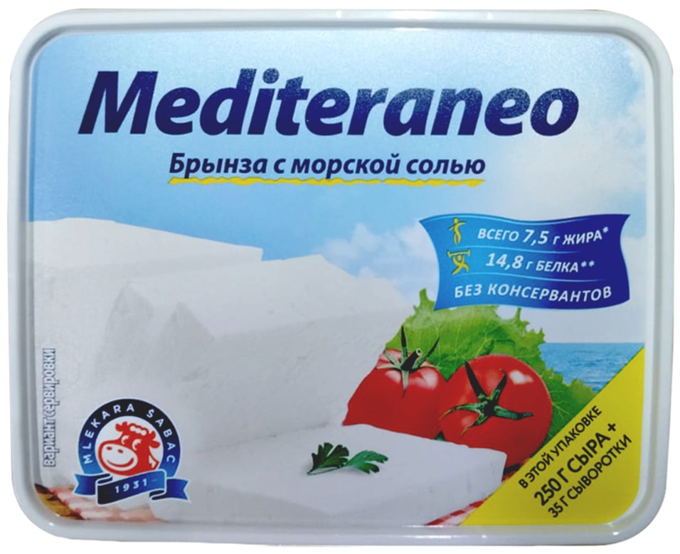 Сыр Mlekara Sabac Mediteraneo Брынза с морской солью 22 250г 239₽