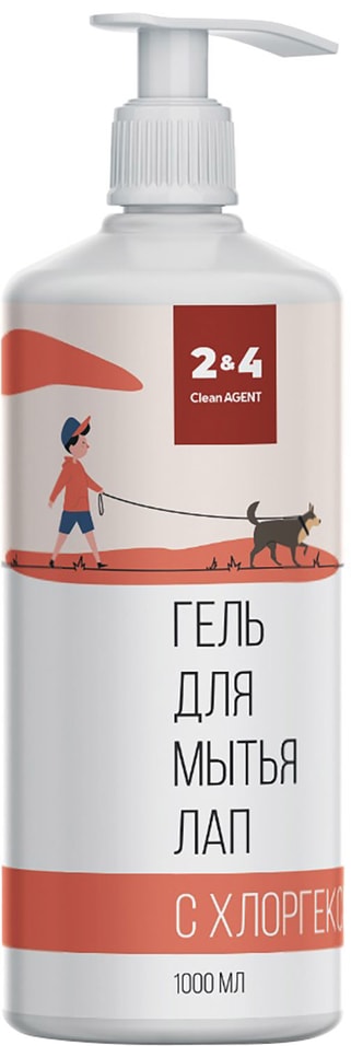 Гель-шампунь для мытья лап собак 2&4 CleanAgent с хлоргексидином 1л