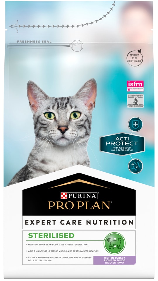 Сухой корм для кошек Pro Plan Acti-Protect для стерилизованных кошек и кастрированных Индейка 1.5кг