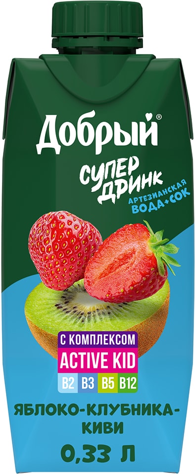 Напиток сокосодержащий Добрый Active kid яблоко клубника киви 330мл от Vprok.ru